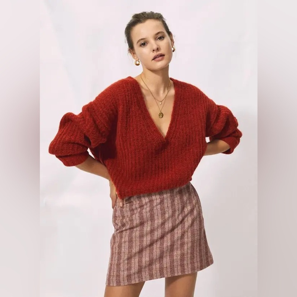 Aritzia Wilfred New Classic Mini Skirt- Red Plaid Wool and Cashmere Mini Skirt - Picture 2 of 8